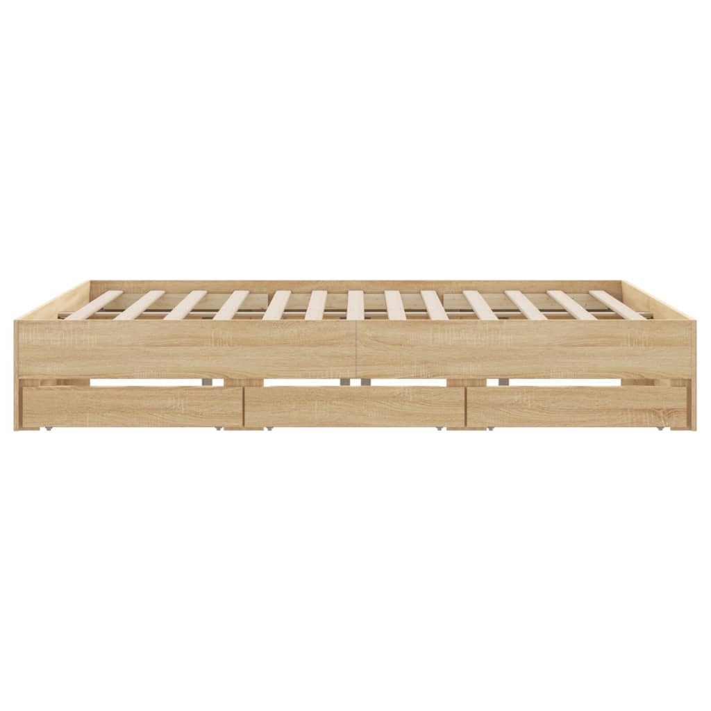 vidaXL Cama con cajones madera ingeniería roble Sonoma 200x200 cm