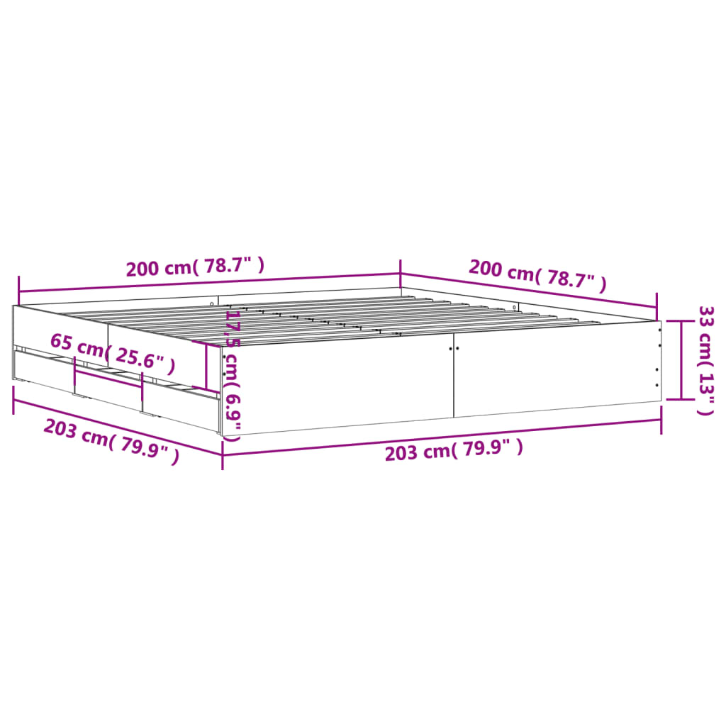 vidaXL Cama con cajones madera ingeniería roble Sonoma 200x200 cm