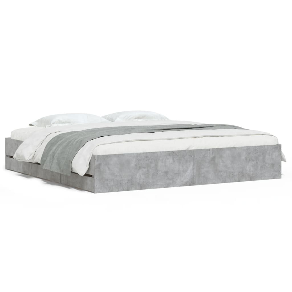 vidaXL Cama con cajones madera ingeniería gris hormigón 200x200 cm