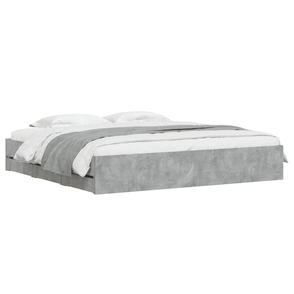 vidaXL Cama con cajones madera ingeniería gris hormigón 200x200 cm