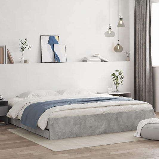 vidaXL Cama con cajones madera ingeniería gris hormigón 200x200 cm