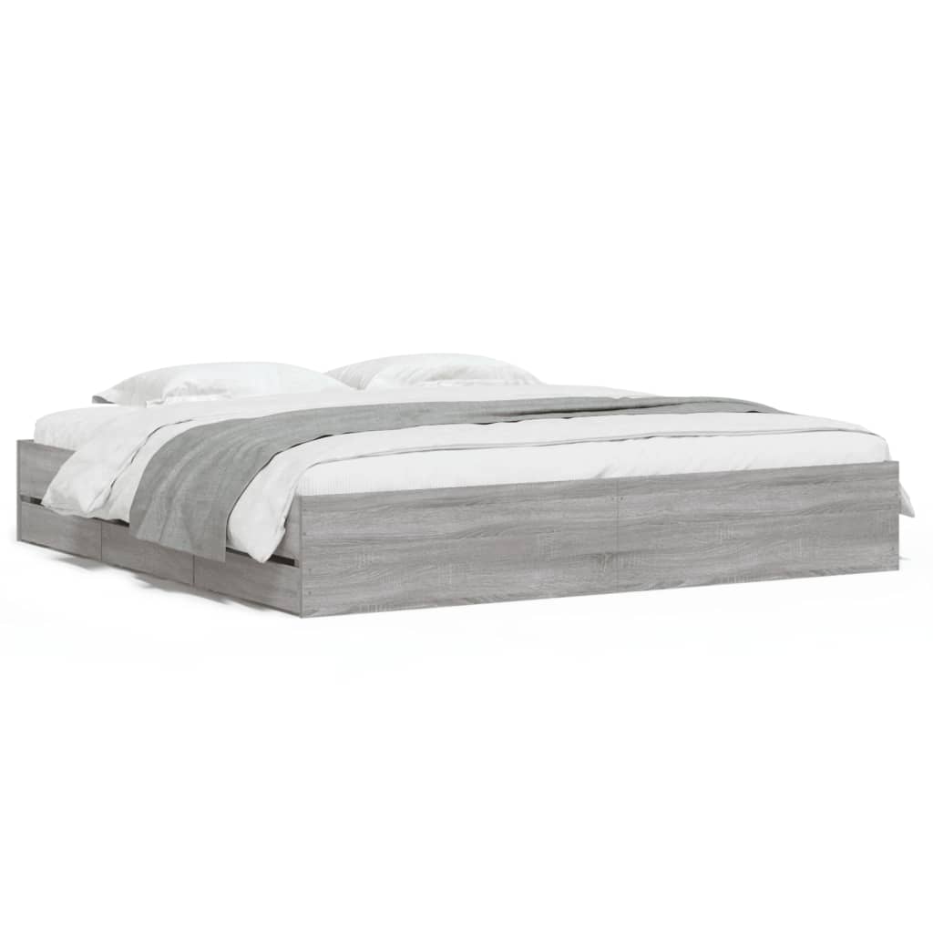 vidaXL Cama con cajones madera ingeniería gris Sonoma 200x200 cm