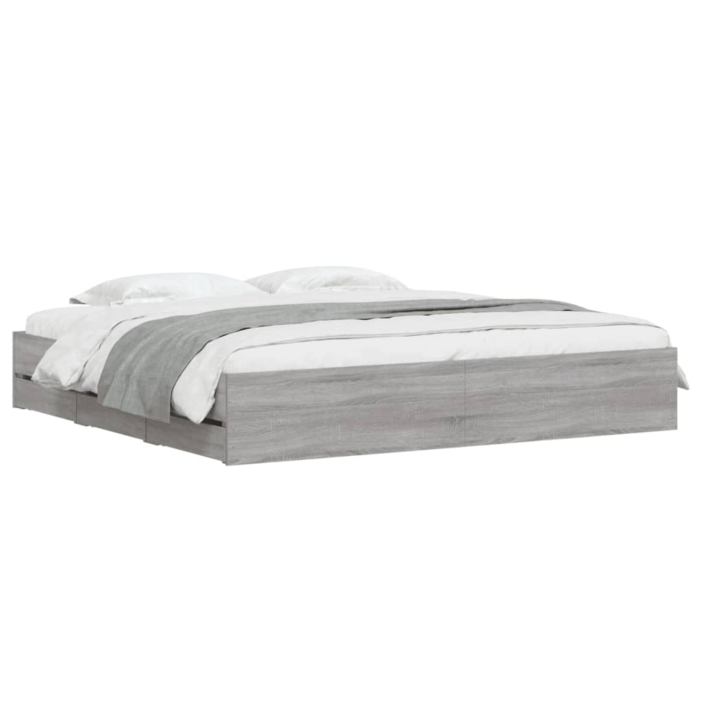 vidaXL Cama con cajones madera ingeniería gris Sonoma 200x200 cm