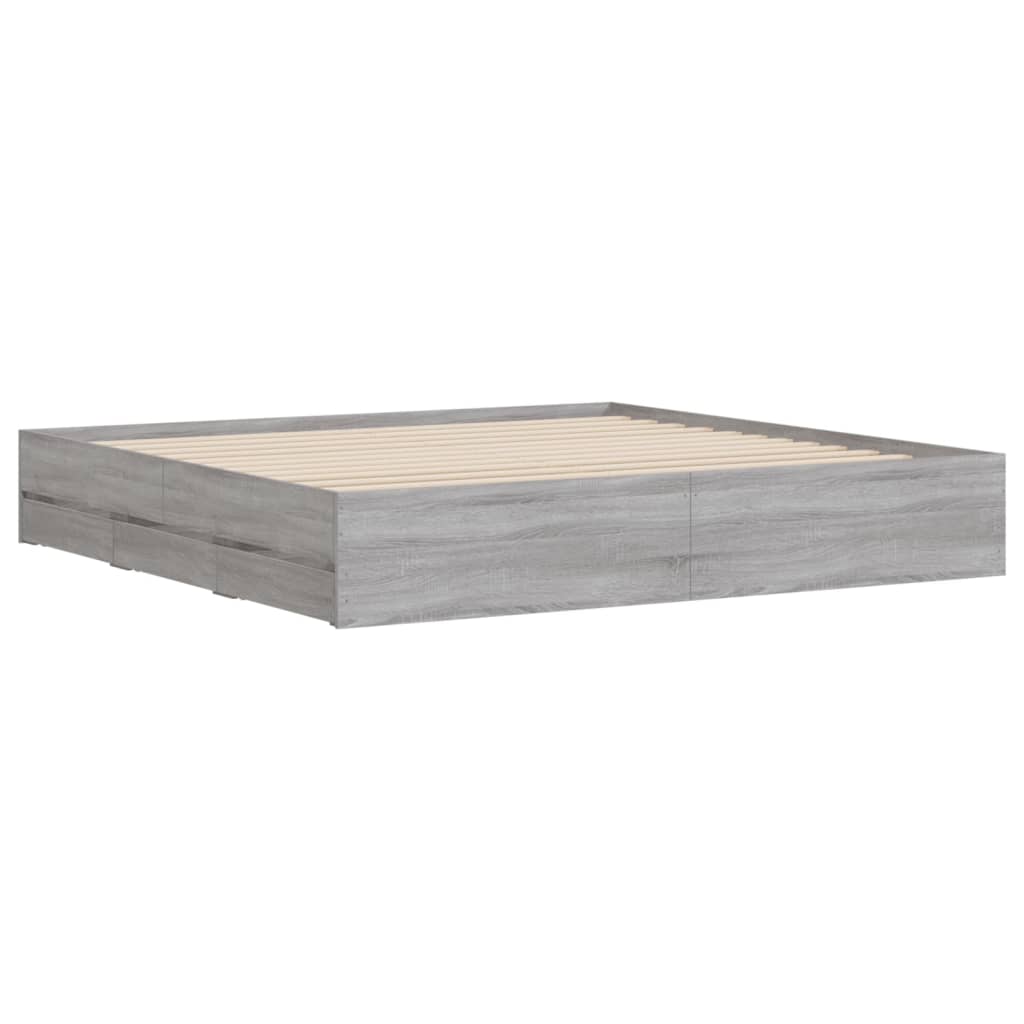 vidaXL Cama con cajones madera ingeniería gris Sonoma 200x200 cm