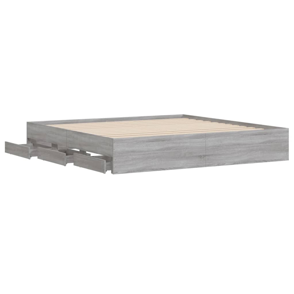 vidaXL Cama con cajones madera ingeniería gris Sonoma 200x200 cm