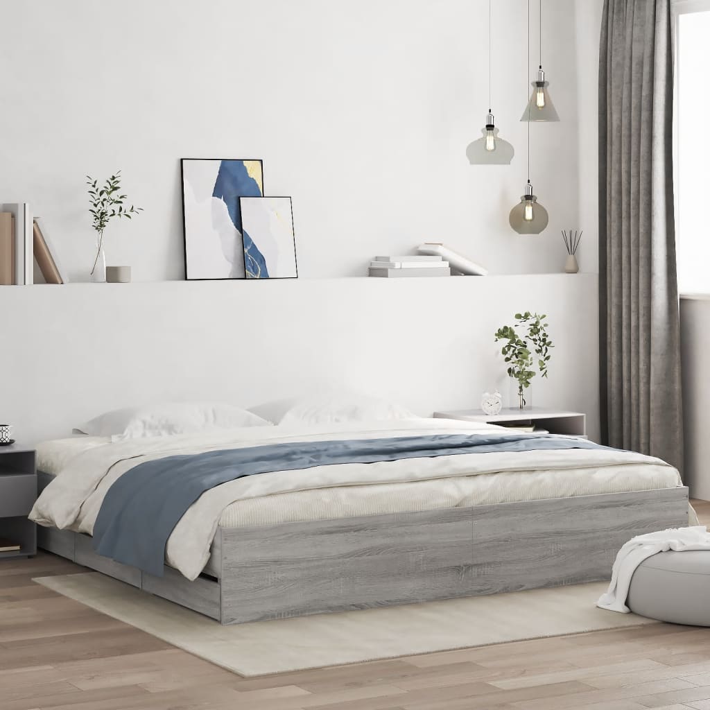 vidaXL Cama con cajones madera ingeniería gris Sonoma 200x200 cm