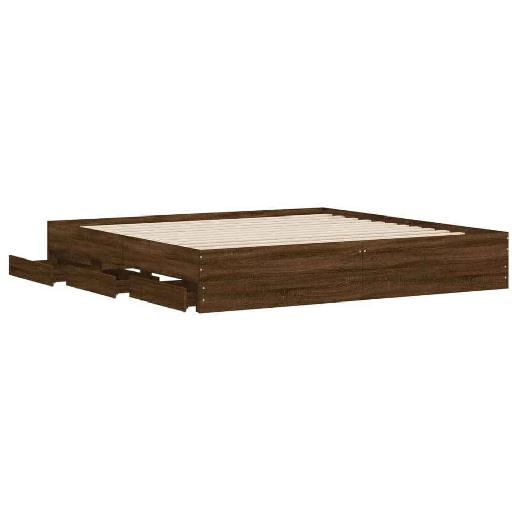 vidaXL Cama con cajones madera ingeniería marrón roble 200x200 cm