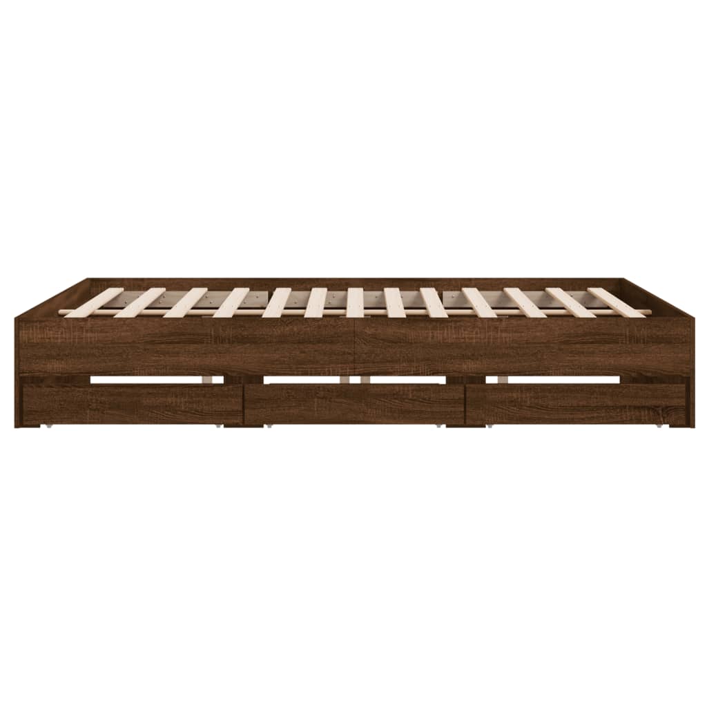 vidaXL Cama con cajones madera ingeniería marrón roble 200x200 cm