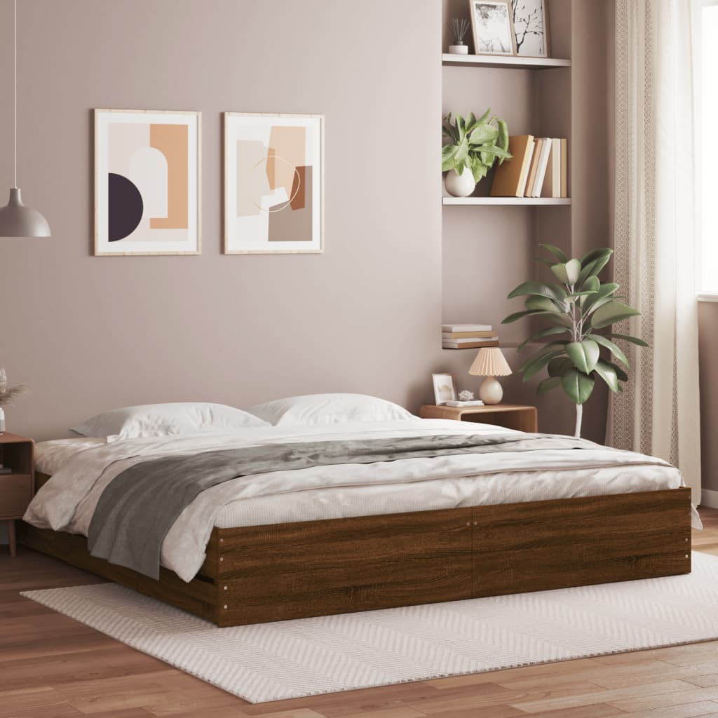 vidaXL Cama con cajones madera ingeniería marrón roble 200x200 cm