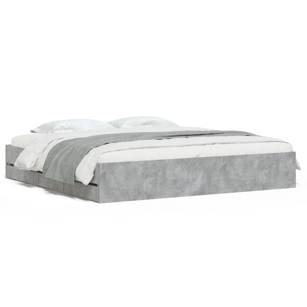 vidaXL Cama con cajones madera ingeniería gris hormigón 180x200 cm