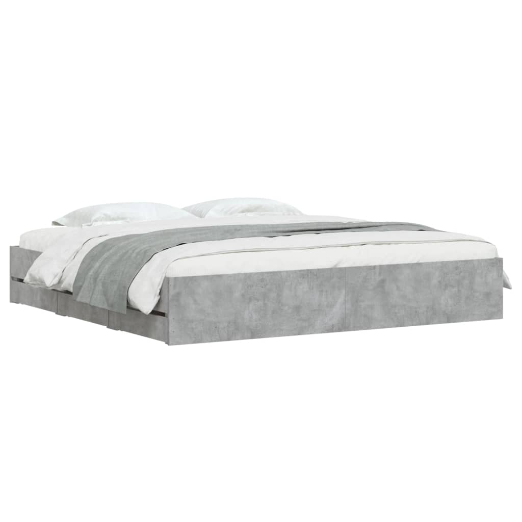 vidaXL Cama con cajones madera ingeniería gris hormigón 180x200 cm