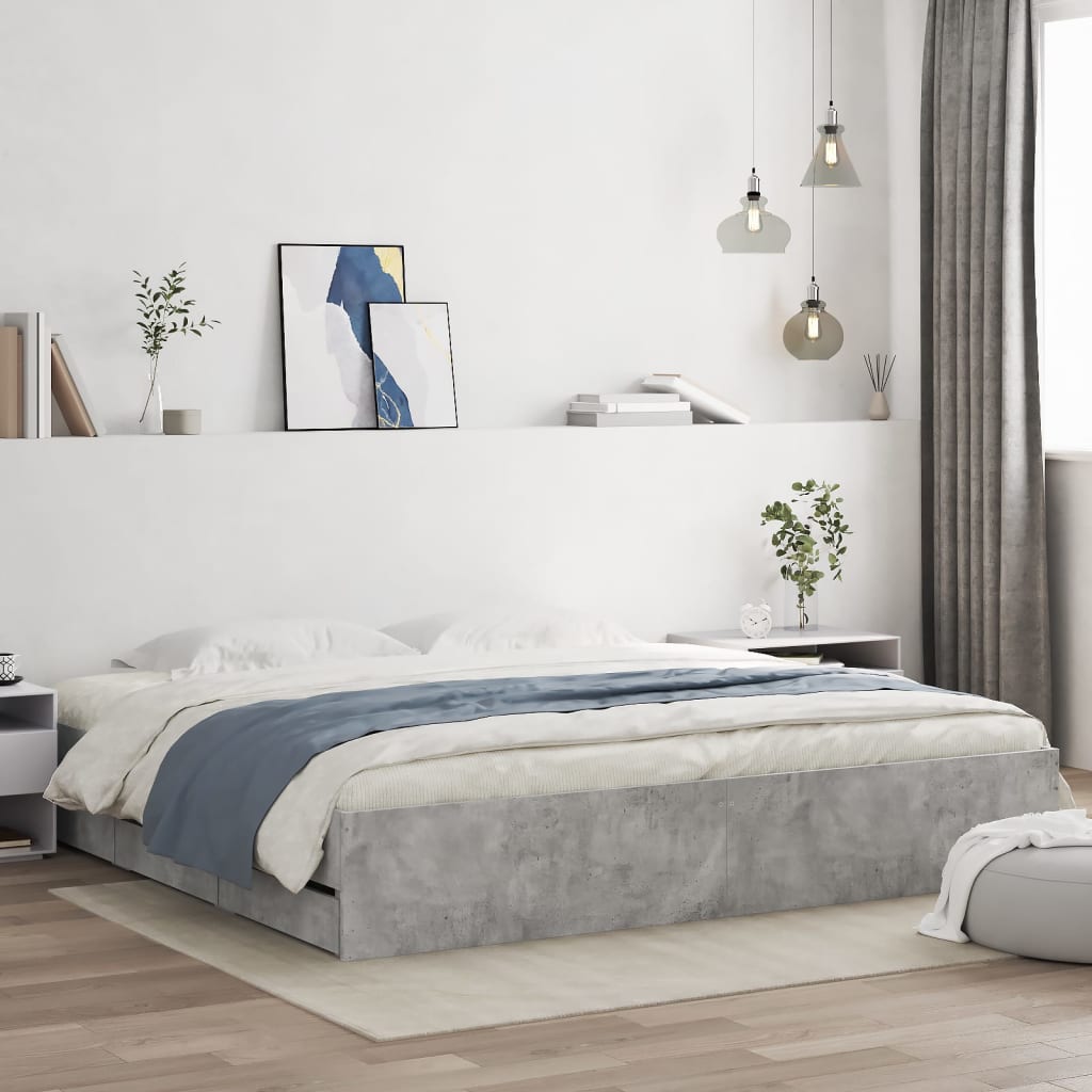 vidaXL Cama con cajones madera ingeniería gris hormigón 180x200 cm