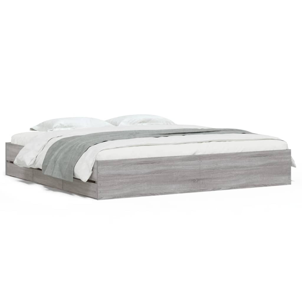 vidaXL Cama con cajones madera ingeniería gris Sonoma 180x200 cm