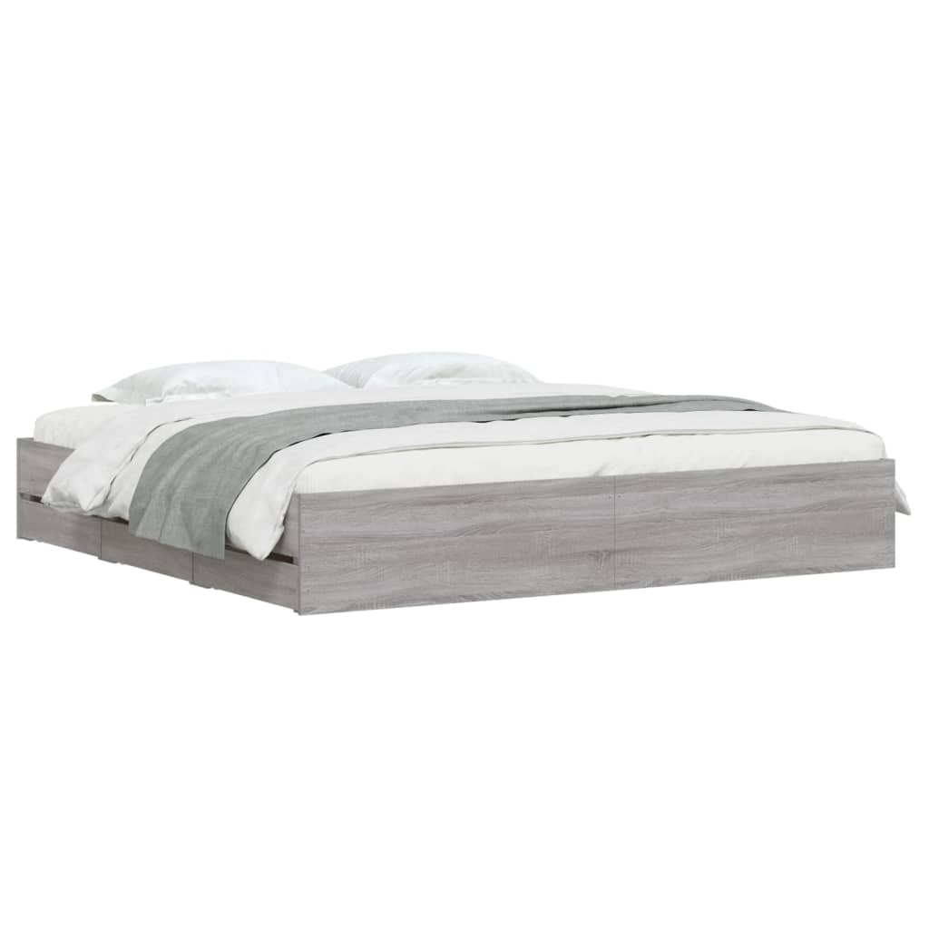 vidaXL Cama con cajones madera ingeniería gris Sonoma 180x200 cm