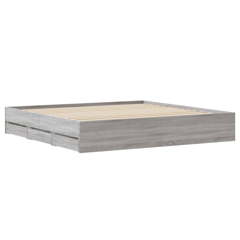 vidaXL Cama con cajones madera ingeniería gris Sonoma 180x200 cm