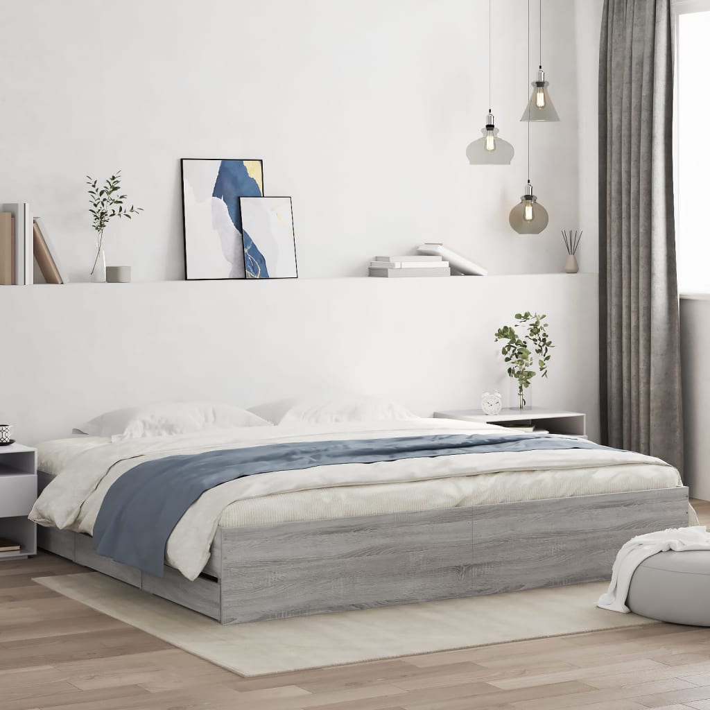 vidaXL Cama con cajones madera ingeniería gris Sonoma 180x200 cm