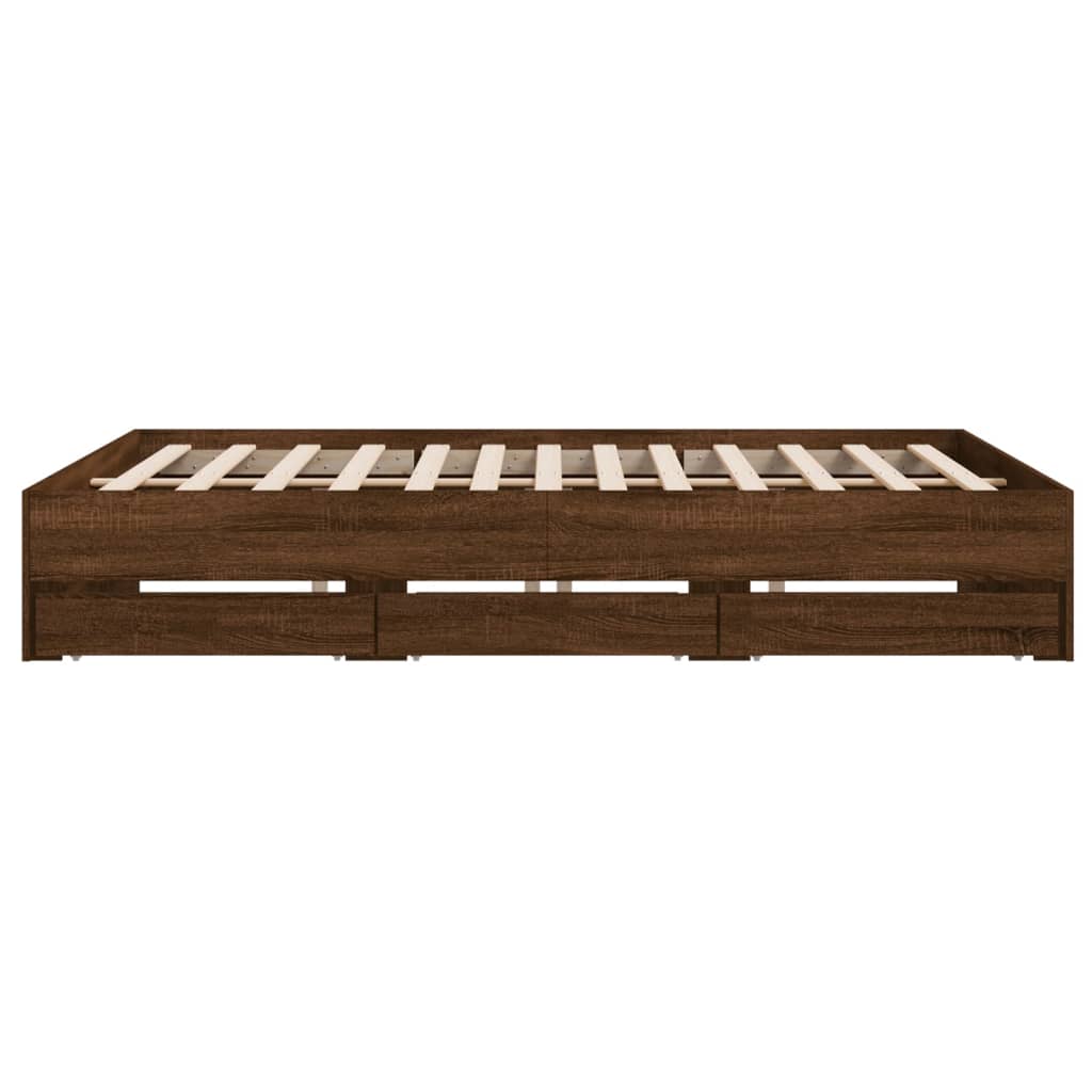 vidaXL Cama con cajones madera ingeniería marrón roble 180x200 cm