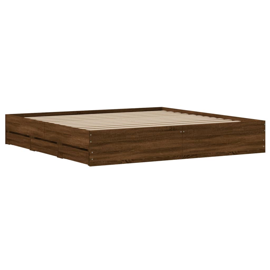 vidaXL Cama con cajones madera ingeniería marrón roble 180x200 cm