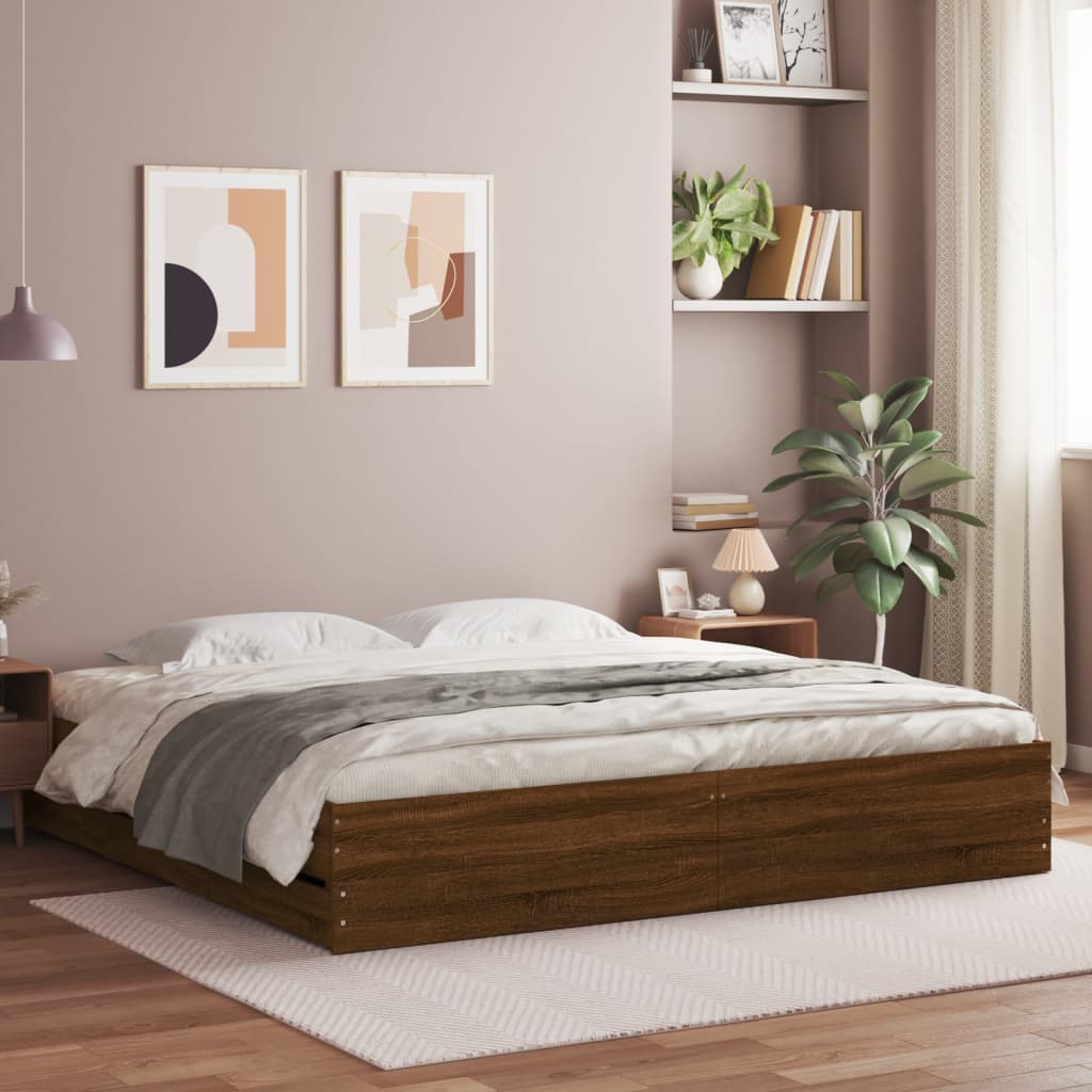 vidaXL Cama con cajones madera ingeniería marrón roble 180x200 cm