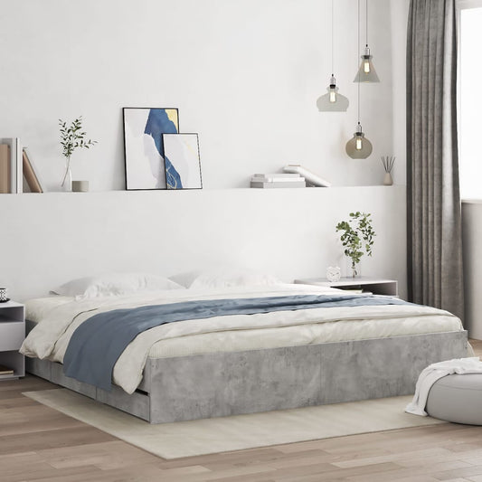 vidaXL Cama con cajones madera ingeniería gris hormigón 160x200 cm