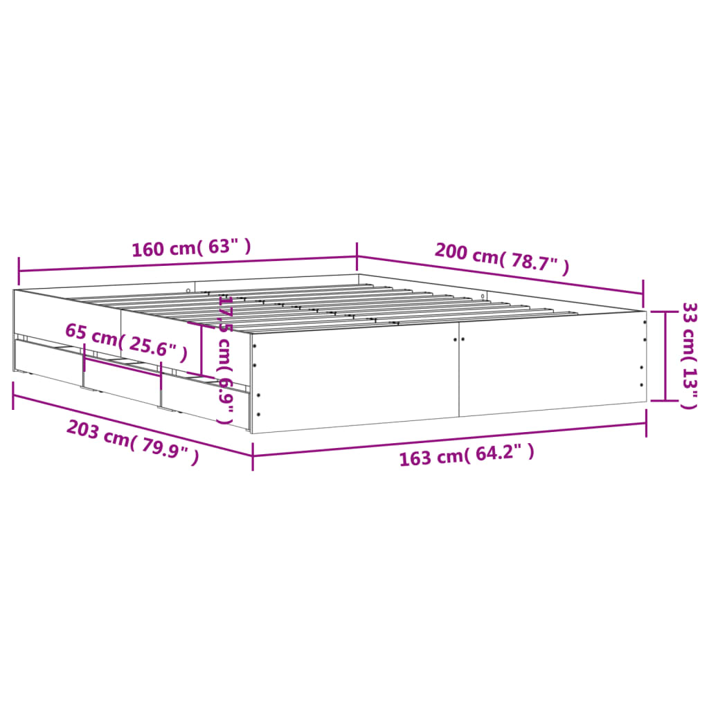 vidaXL Cama con cajones madera ingeniería gris Sonoma 160x200 cm