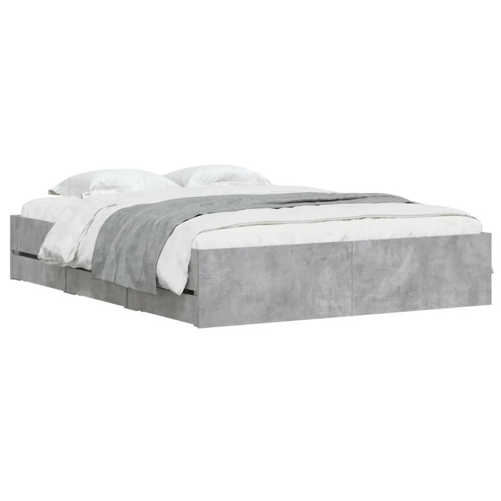 vidaXL Cama con cajones madera ingeniería gris hormigón 150x200 cm