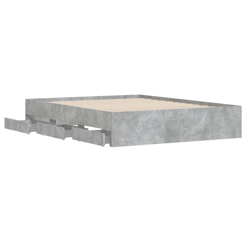 vidaXL Cama con cajones madera ingeniería gris hormigón 150x200 cm