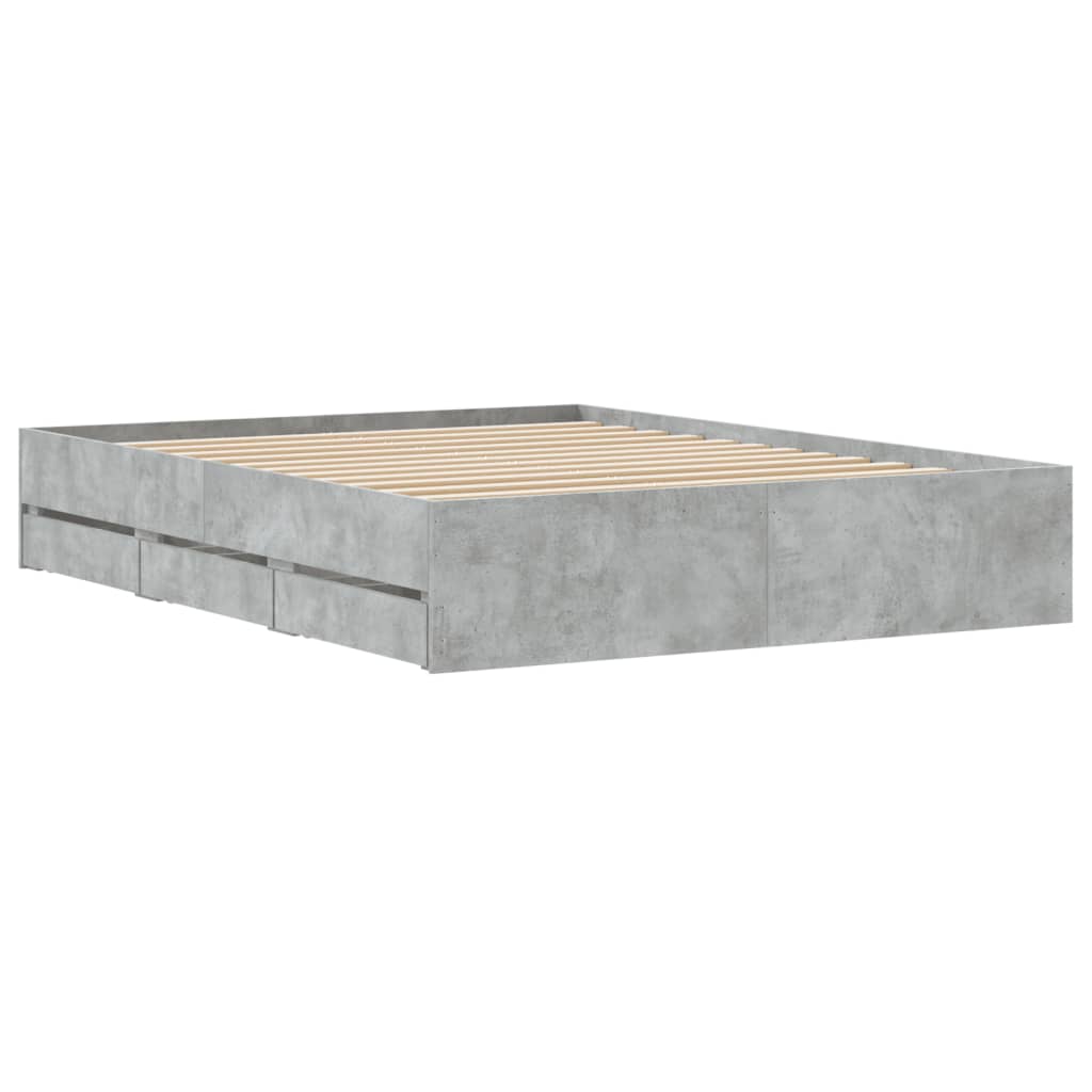 vidaXL Cama con cajones madera ingeniería gris hormigón 150x200 cm