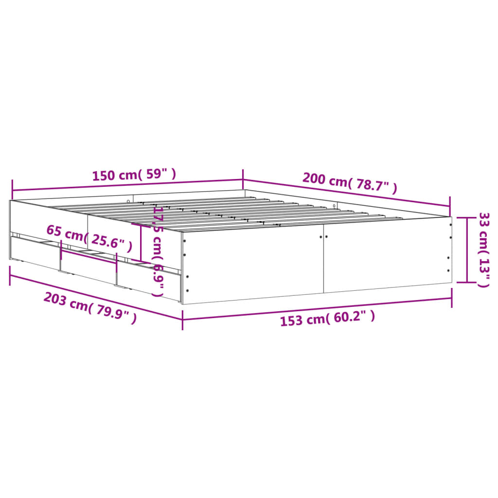 vidaXL Cama con cajones madera ingeniería gris hormigón 150x200 cm