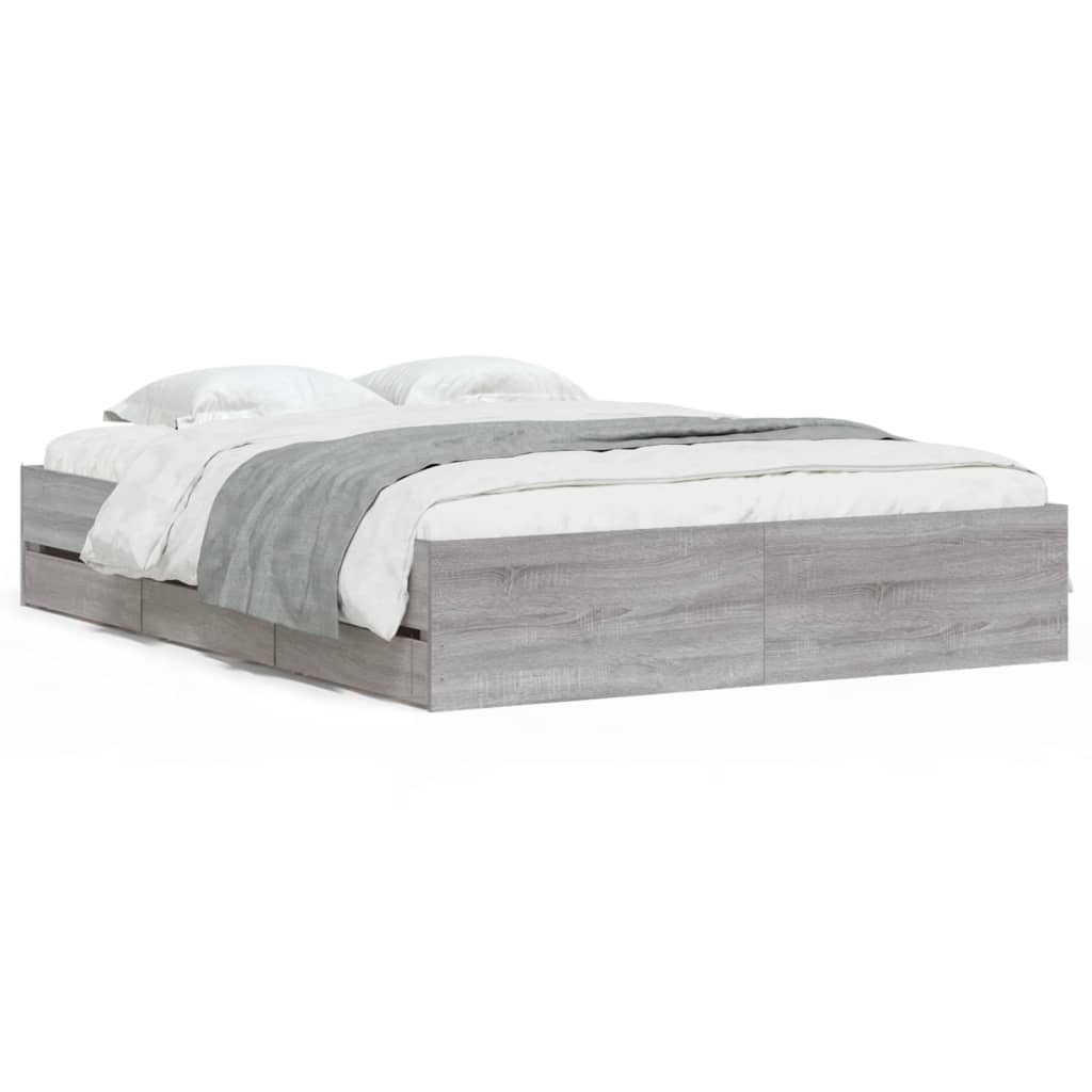 vidaXL Cama con cajones madera ingeniería gris Sonoma 150x200 cm