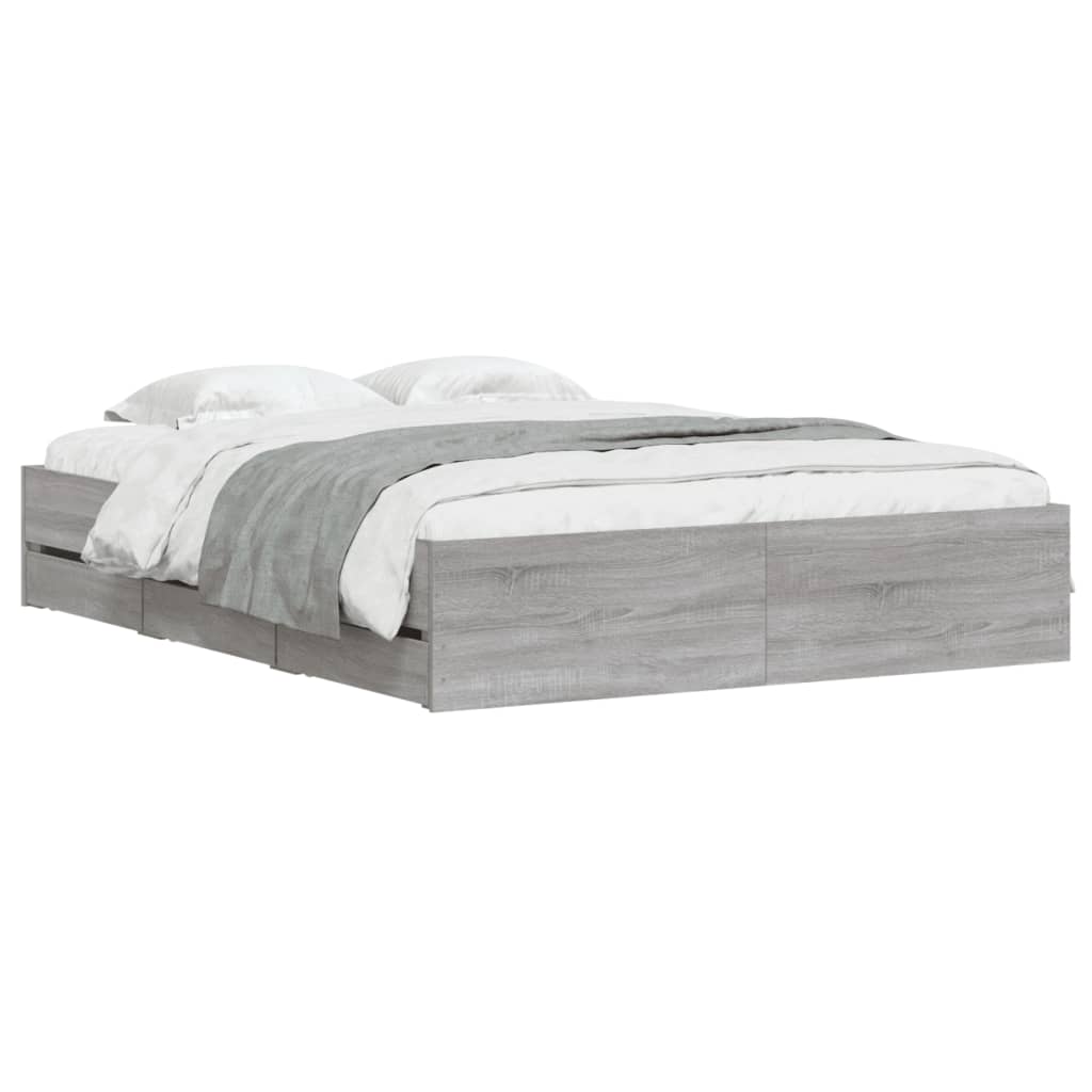 vidaXL Cama con cajones madera ingeniería gris Sonoma 150x200 cm