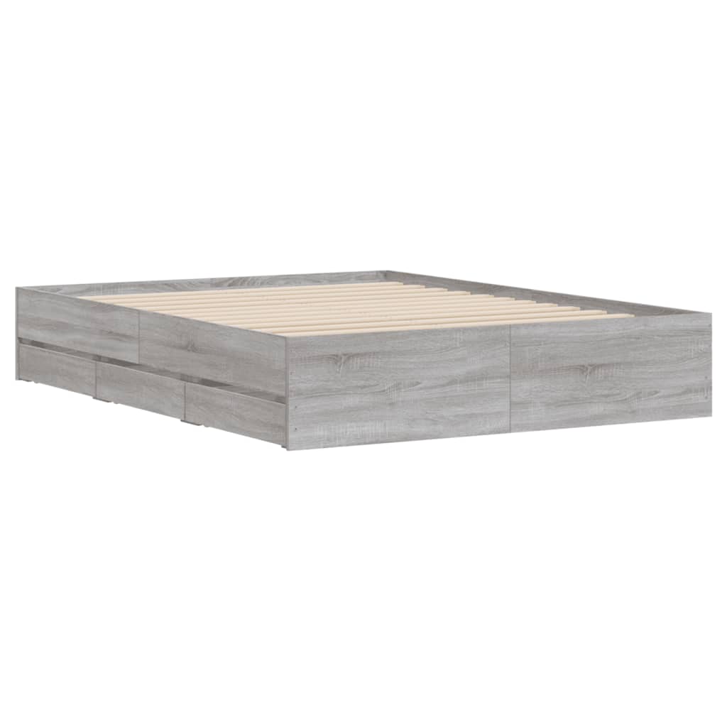 vidaXL Cama con cajones madera ingeniería gris Sonoma 150x200 cm