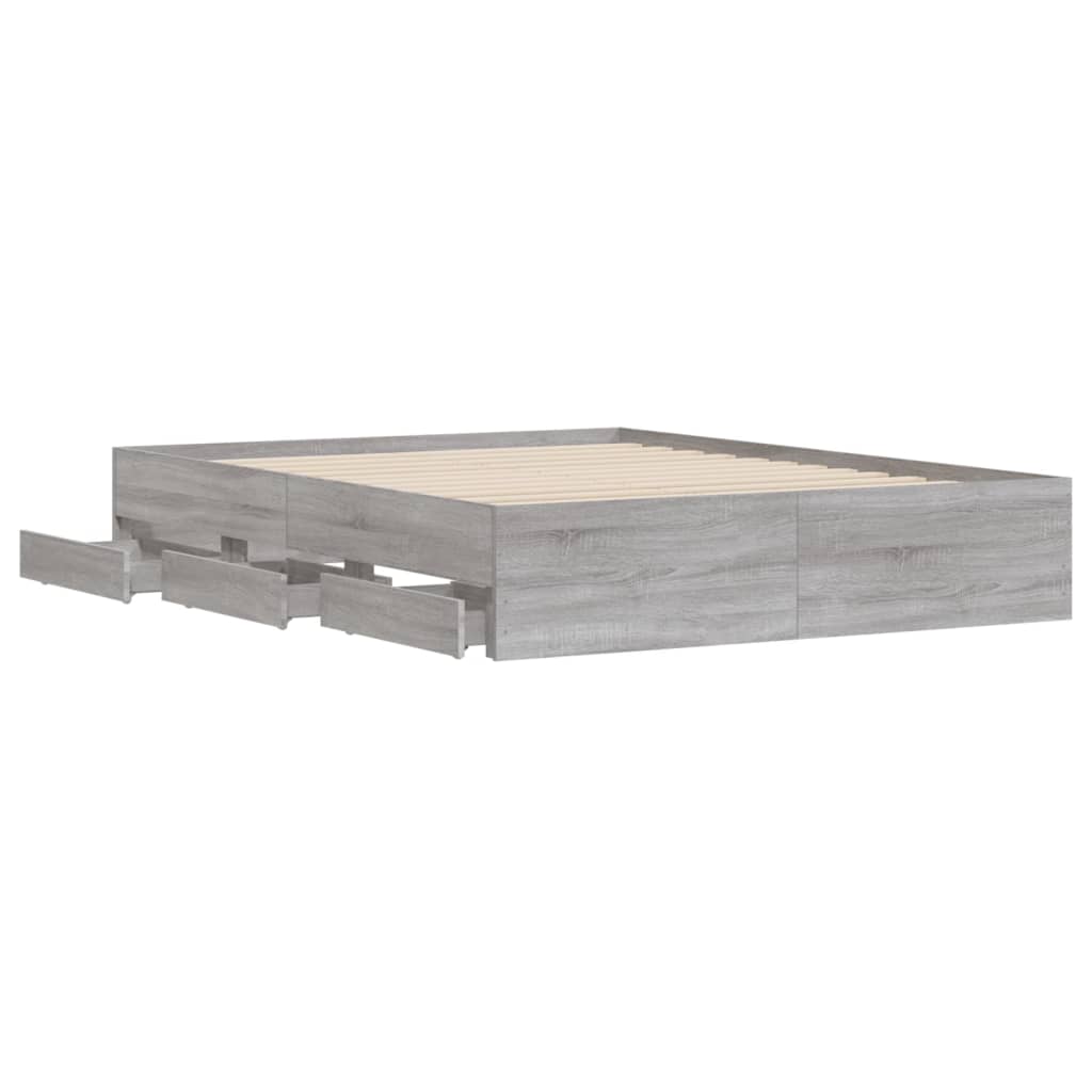 vidaXL Cama con cajones madera ingeniería gris Sonoma 150x200 cm