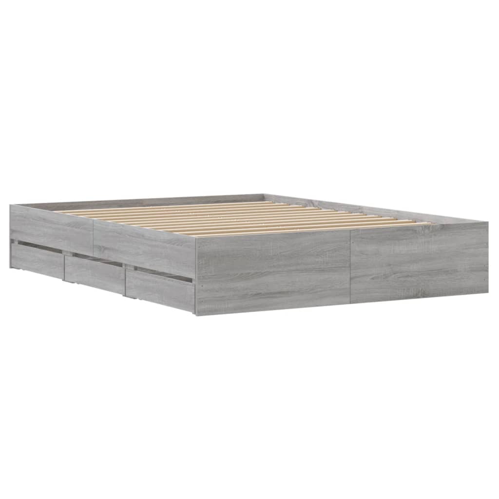 vidaXL Cama con cajones madera ingeniería gris Sonoma 150x200 cm