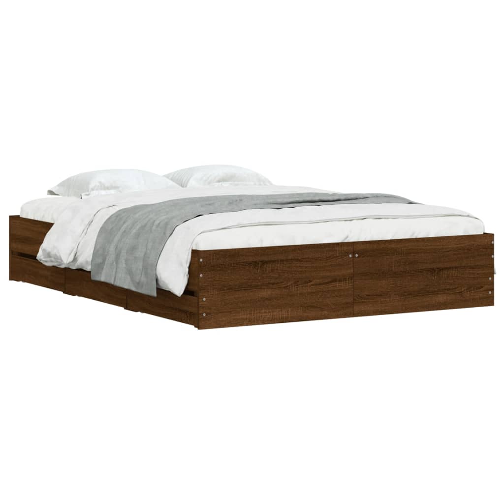 vidaXL Cama con cajones madera de ingeniería marrón roble 150x200 cm