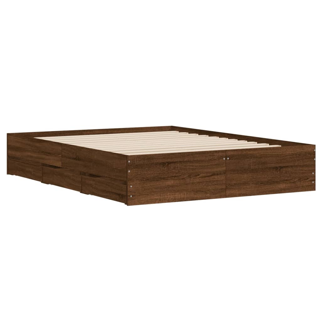 vidaXL Cama con cajones madera de ingeniería marrón roble 150x200 cm