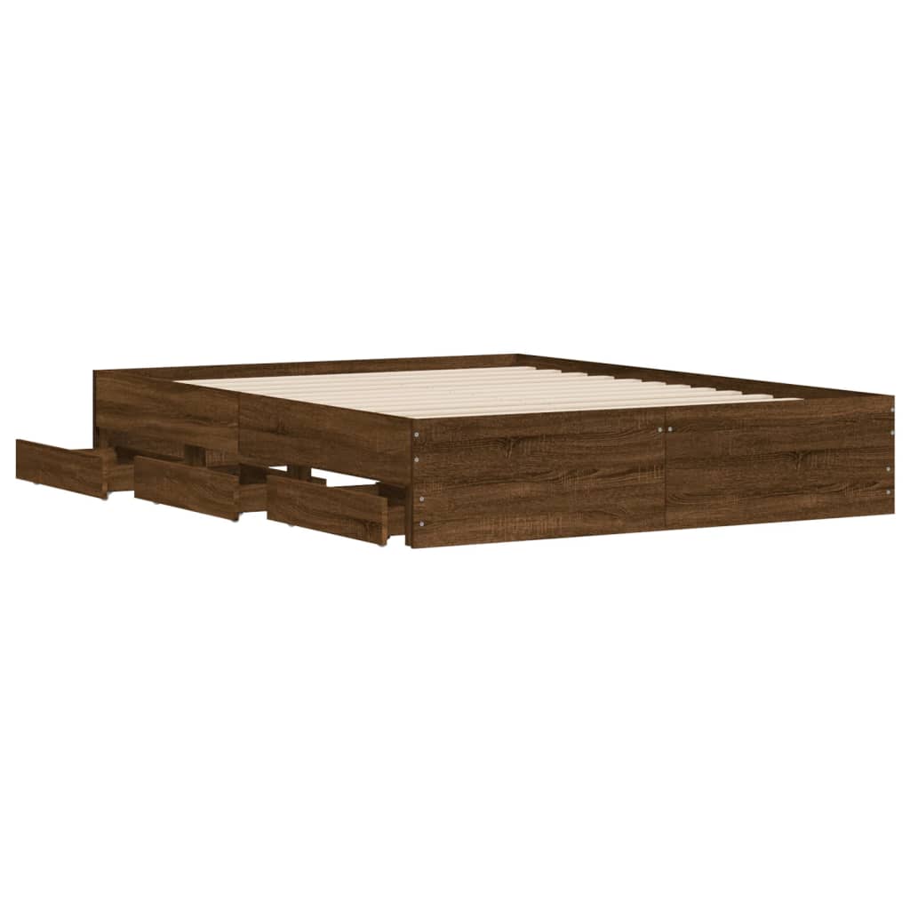 vidaXL Cama con cajones madera de ingeniería marrón roble 150x200 cm