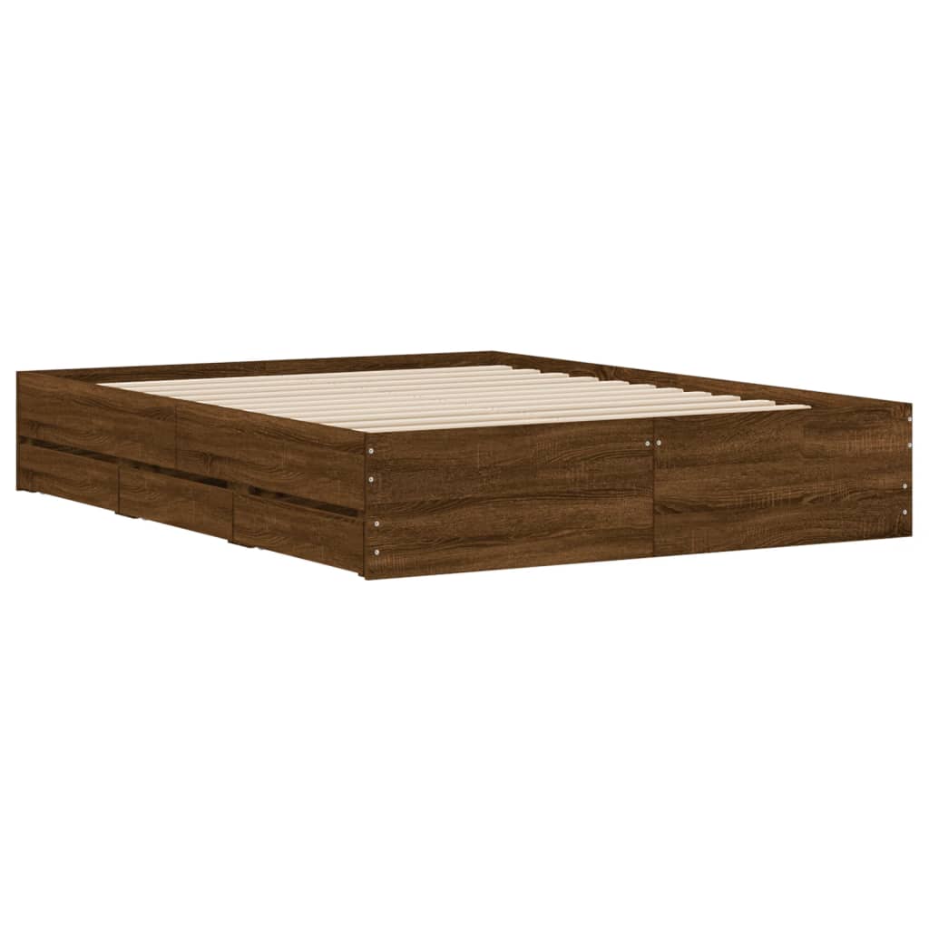 vidaXL Cama con cajones madera de ingeniería marrón roble 150x200 cm