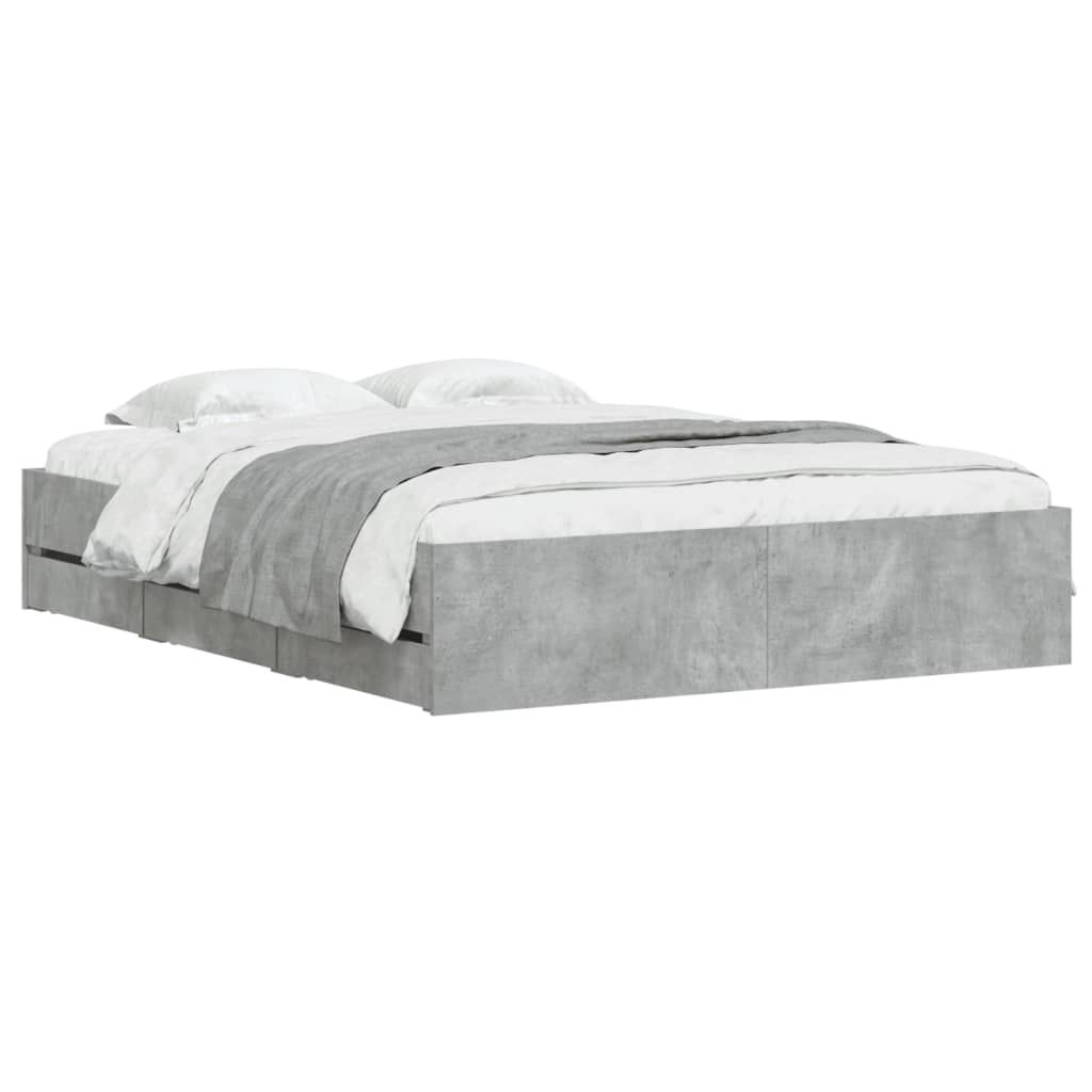 vidaXL Cama con cajones madera ingeniería gris hormigón 140x200 cm