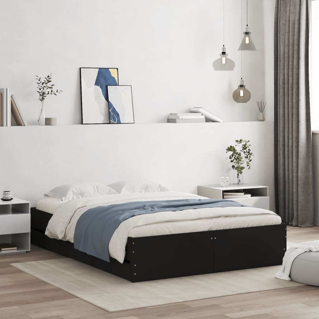 vidaXL Cama con cajones madera de ingeniería negro 120x200 cm