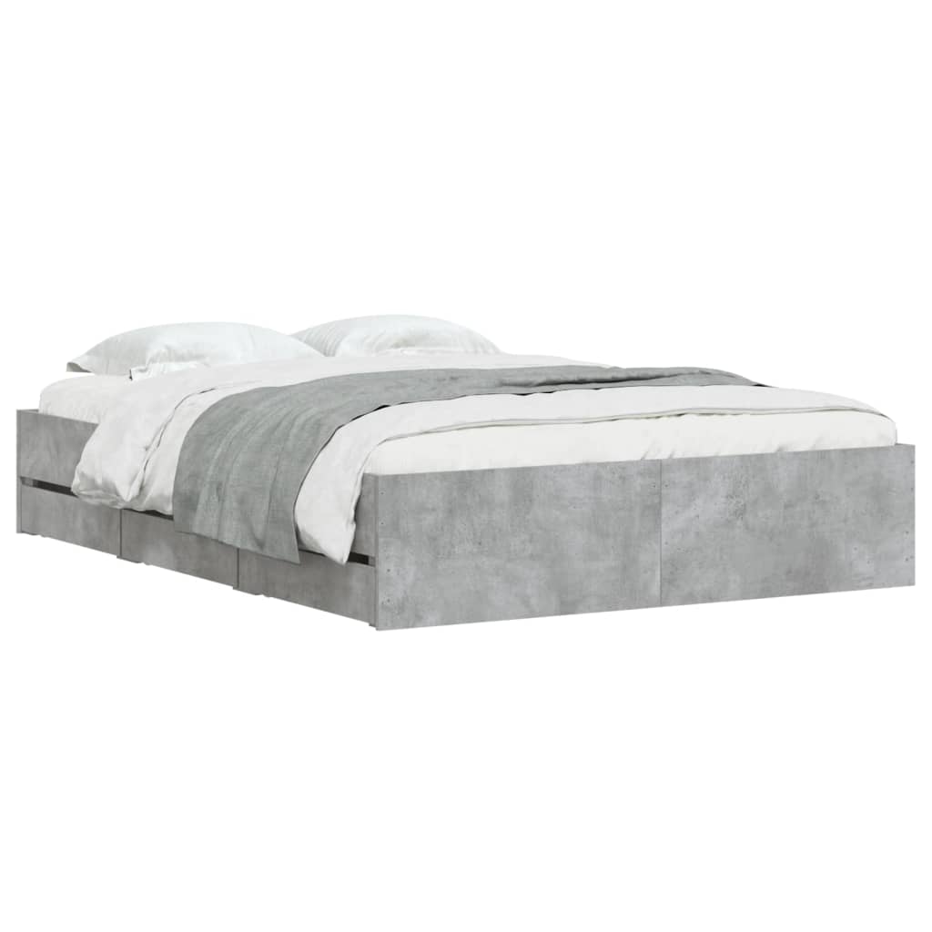 vidaXL Cama con cajones madera ingeniería gris hormigón 120x200 cm