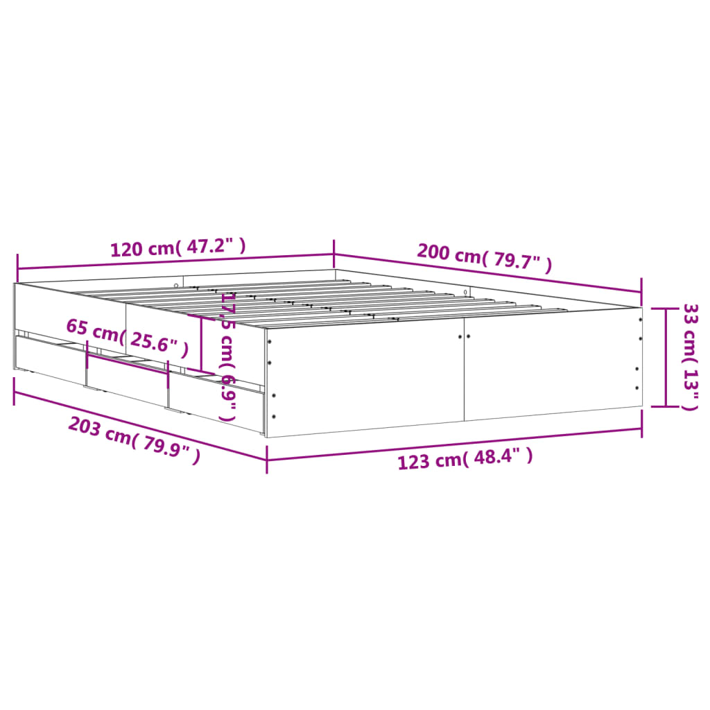 vidaXL Cama con cajones madera ingeniería gris hormigón 120x200 cm