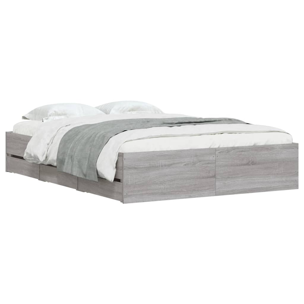 vidaXL Cama con cajones madera ingeniería gris Sonoma 120x200 cm