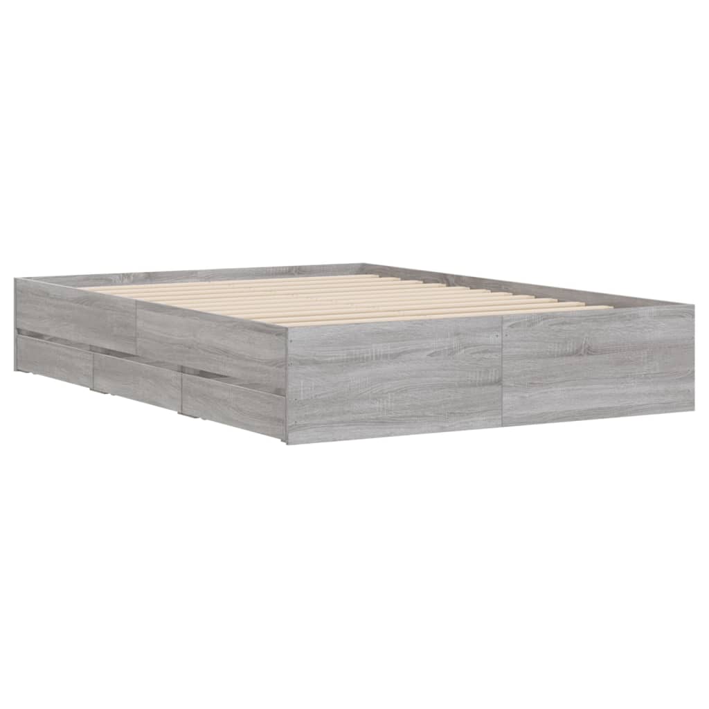 vidaXL Cama con cajones madera ingeniería gris Sonoma 120x200 cm