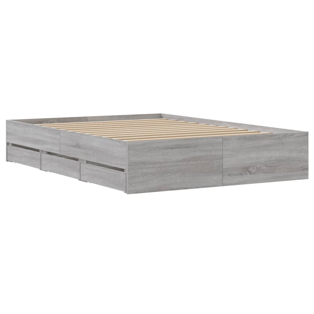 vidaXL Cama con cajones madera ingeniería gris Sonoma 120x200 cm