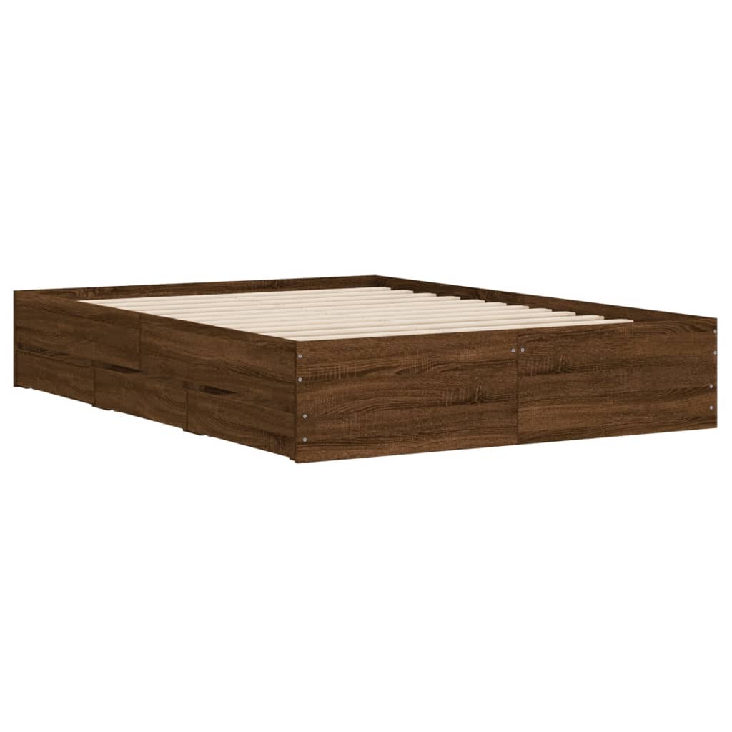 vidaXL Cama con cajones madera de ingeniería marrón roble 120x200 cm