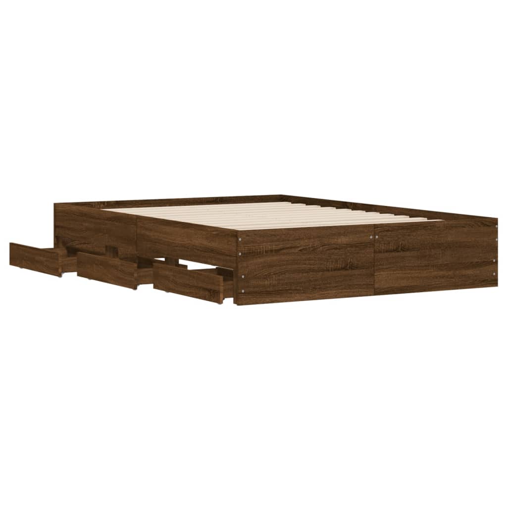 vidaXL Cama con cajones madera de ingeniería marrón roble 120x200 cm