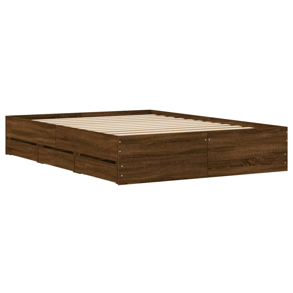 vidaXL Cama con cajones madera de ingeniería marrón roble 120x200 cm