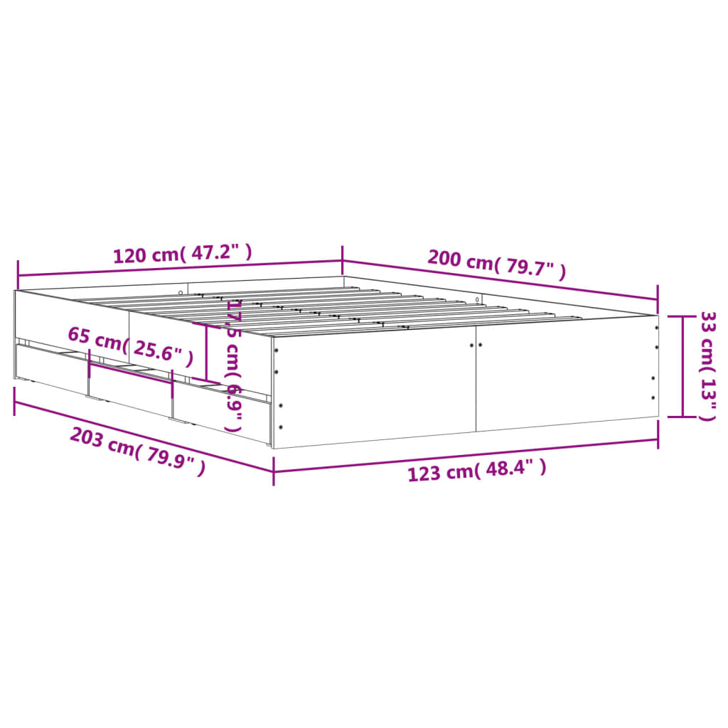 vidaXL Cama con cajones madera de ingeniería marrón roble 120x200 cm