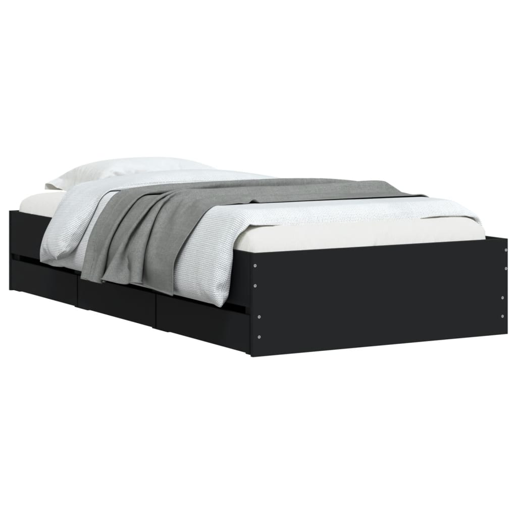 vidaXL Cama con cajones madera de ingeniería negro 100x200 cm